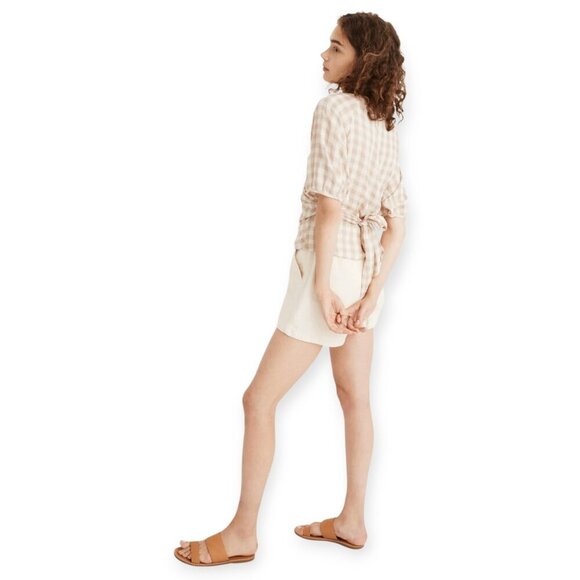 Madewell Gingham Sweetheart Wrap Top, Tan/Cream, Size M - Picture 3 of 13